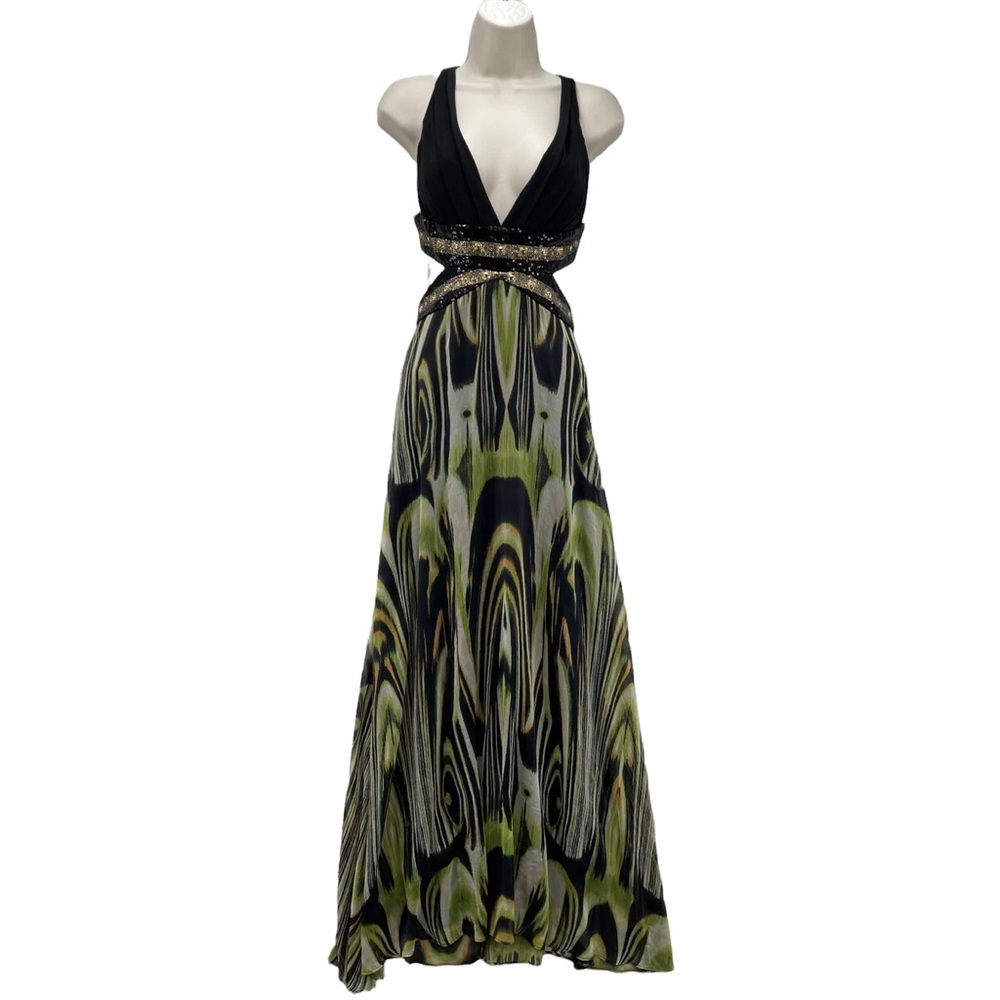 Arden B Maxi Halter Dress Small Black Green Beaded Waist